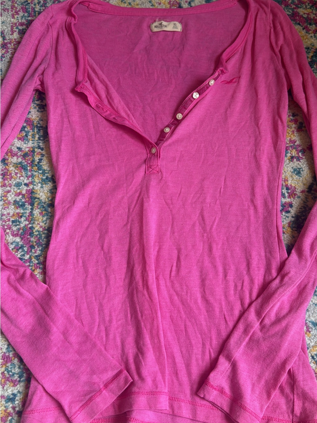 Hollister Hot Pink Long Sleeve Henley Top
